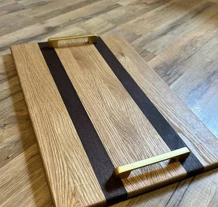 Handmade Walnut & Oak Cutting Board cb_tray_gold_stripe