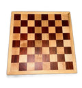 Handmade wooden chessboard, top view