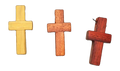 Three handmade wooden cross necklaces - orange padauk, yellow osage orange and American black walnut