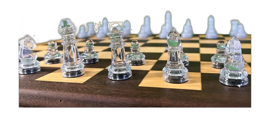 Handmade Glass Set Display Walnut & Maple Chessboard