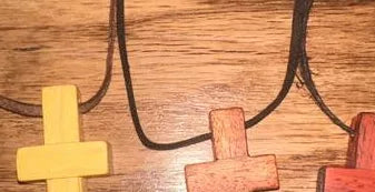 Handmade Yellow Padauk, Orange Padauk & Bloodwood Cross Necklace