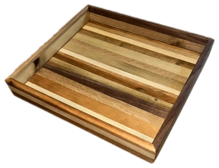 Handmade Striped Grain Poplar & Walnut Serving Tray