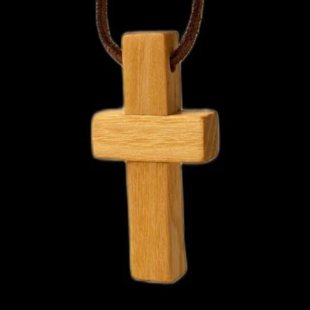 Handmade yellow osage orange wooden cross necklace pendant